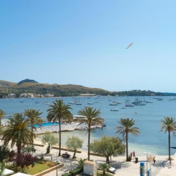 Vistas del paseo marítimo de Pollensa desde la terraza del hotel Eolo